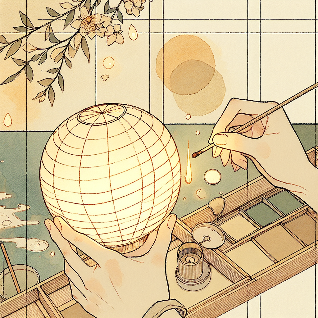 Hands carefully lighting a paper lantern with a long match, the flame catching and painting the paper gold